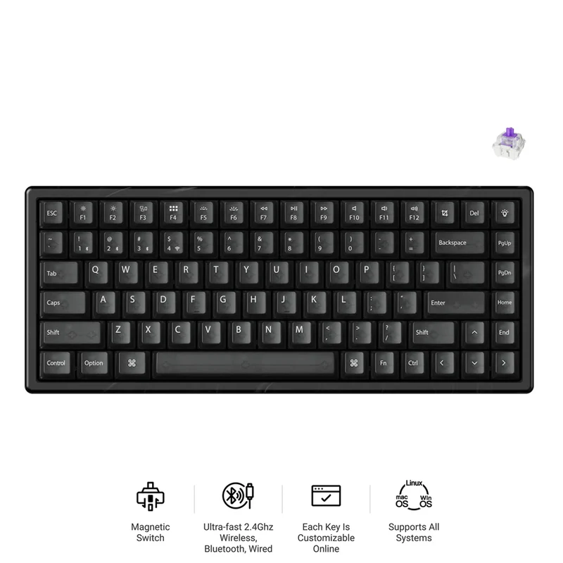 Keychron K2 HE 75% Wireless Hot-Swappable RGB Magnetic Switch Custom Keyboard - Resin Edition (Gateron Double-Rail Magnetic Nebula Switch) (K2H-F1R)