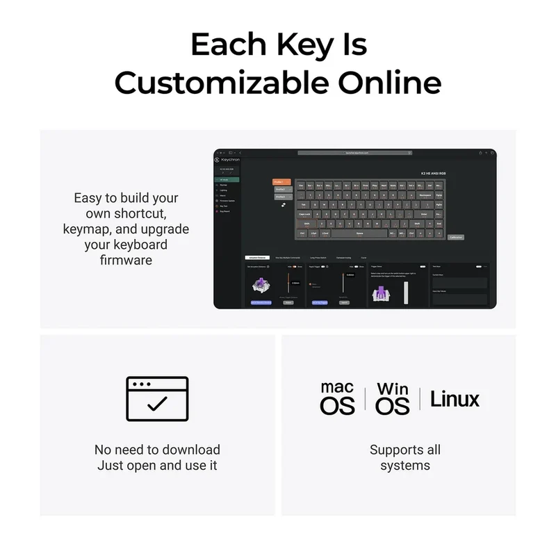 Keychron K2 HE 75% Wireless Hot-Swappable RGB Magnetic Switch Custom Keyboard - Resin Edition (Gateron Double-Rail Magnetic Nebula Switch) (K2H-F1R)