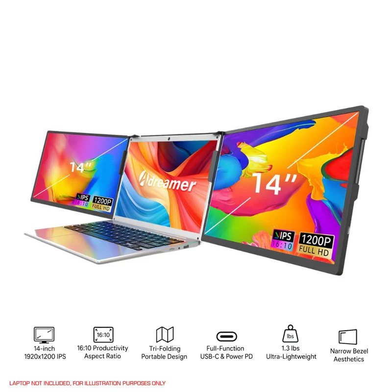 DreaMonitor Arie 1401D 14" WUXGA (1920x1200) 60Hz 30ms IPS Dual Portable Monitor (Black)