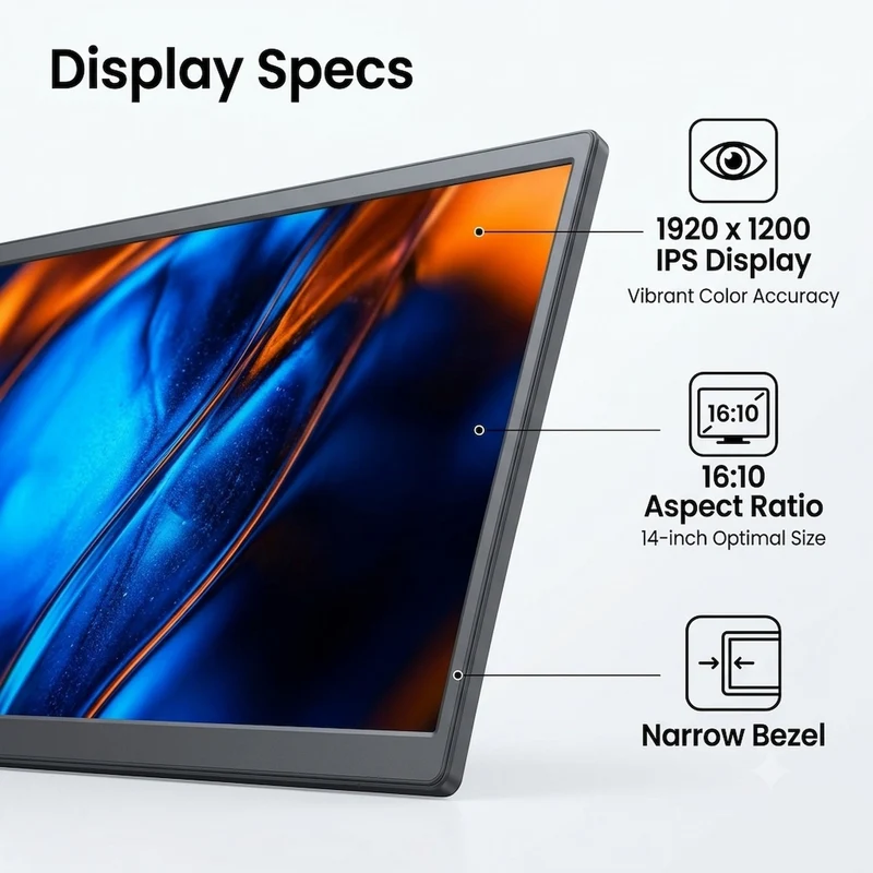 DreaMonitor Arie 1401D 14" WUXGA (1920x1200) 60Hz 30ms IPS Dual Portable Monitor (Black)