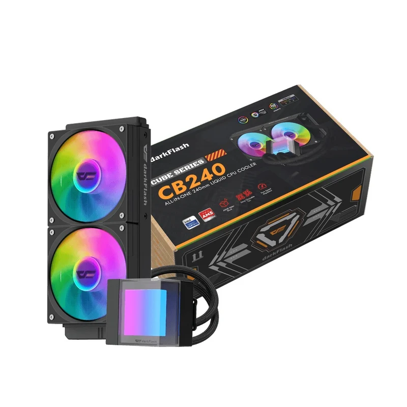 DarkFlash Cube CB240 ARGB AIO 240mm Liquid CPU Cooler (Black, White)