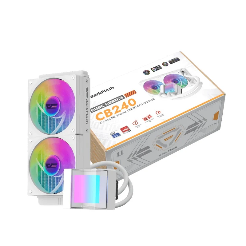 DarkFlash Cube CB240 ARGB AIO 240mm Liquid CPU Cooler (Black, White)