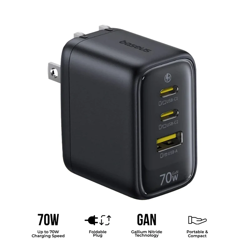 Baseus EnerFill FE22 Fast Charger 2C+U 70W (Cosmic Black) (E0123600)