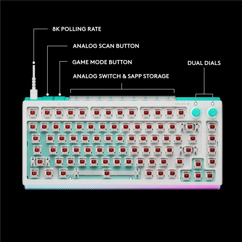 Logitech G512 X 75 Dual Swap TMR Analog/Mechanical 8k Gaming Keyboard (White) (920-013962)