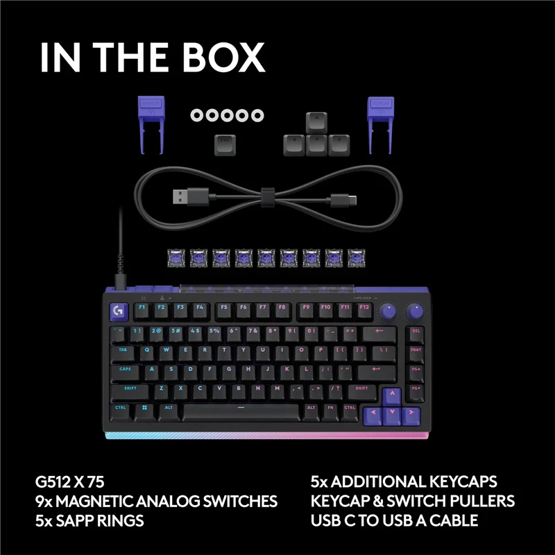 Logitech G512 X 75 Dual Swap TMR Analog/Mechanical 8k Gaming Keyboard (Black) (920-013942)