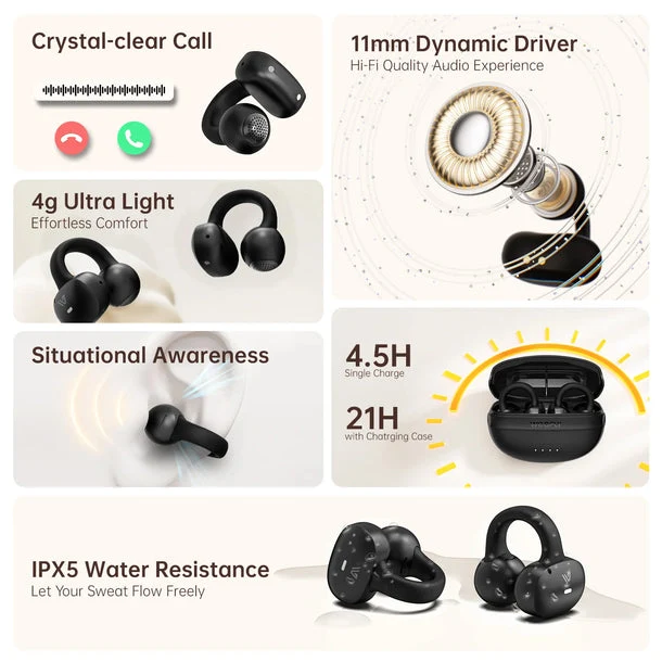 Weofly ClipFits Clip-on Earbuds (Black) (WFCF881BL)