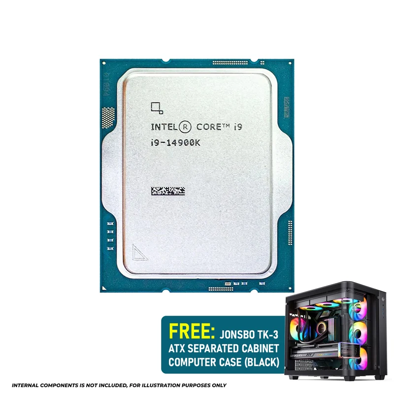 Intel Core I9-14900K Processor - Tray (Without Fan) with Free Jonsbo TK-3 ATX Separated Cabinet Computer Case (Black)