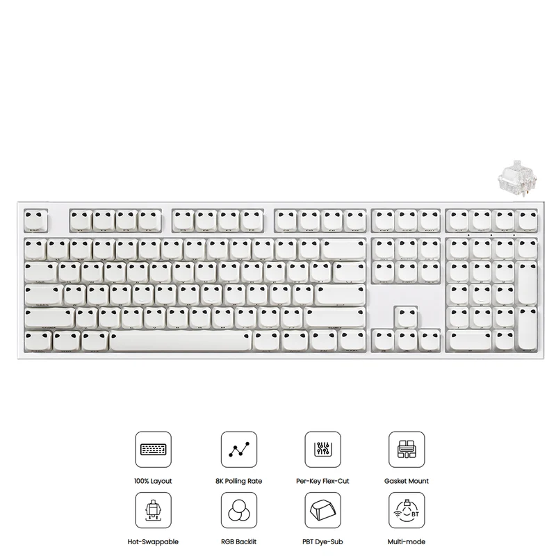 Akko Shiny Kitten 5108 V5 Multi-Mode RGB Hot-Swappable Mechanical Keyboard (White) (Akko Crystal Silver U1 Switch) (103-K051A-023)