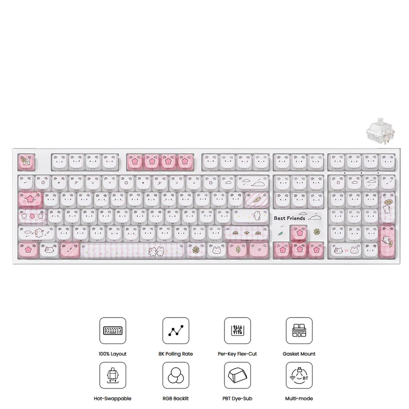 Akko Shiny Kitten 5108 V5 Multi-Mode RGB Hot-Swappable Mechanical Keyboard (Pink) (Akko Crystal Silver U1 Switch) (103-K051A-017)