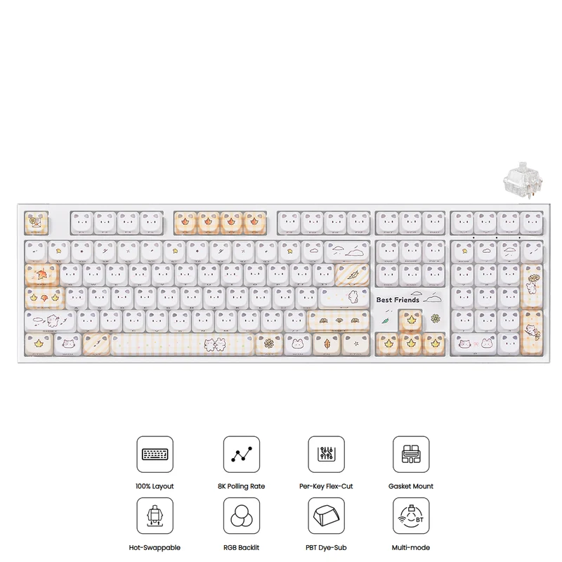 Akko Shiny Kitten 5108 V5 Multi-Mode RGB Hot-Swappable Mechanical Keyboard (Yellow) (Akko Crystal Silver U1 Switch) (103-K051A-016)