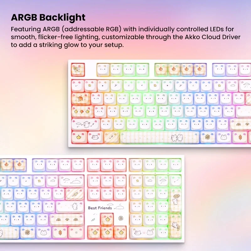 Akko Shiny Kitten 5108 V5 Multi-Mode RGB Hot-Swappable Mechanical Keyboard (Yellow) (Akko Crystal Silver U1 Switch) (103-K051A-016)