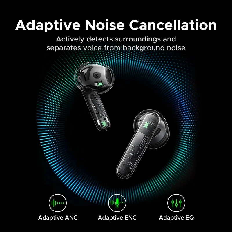 Ugreen LightBuds Magic Hybrid Active Noise-Cancelling Earbuds (Black, White)