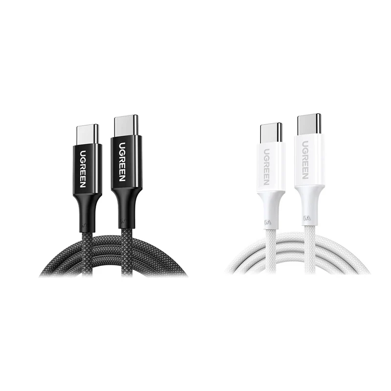 Ugreen USB-C to USB-C 5A/100W PD Fast Charging Braided Cable - 2m (Black, White)