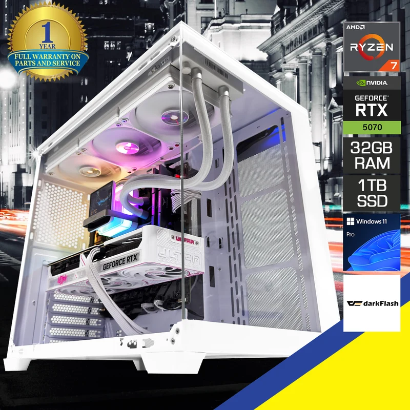 Optima C285P White Desktop Gaming PC | AMD Ryzen 7 9700X | 32GB (2x16GB) RAM | 1TB SSD | RTX 5070 | Windows 11 Pro