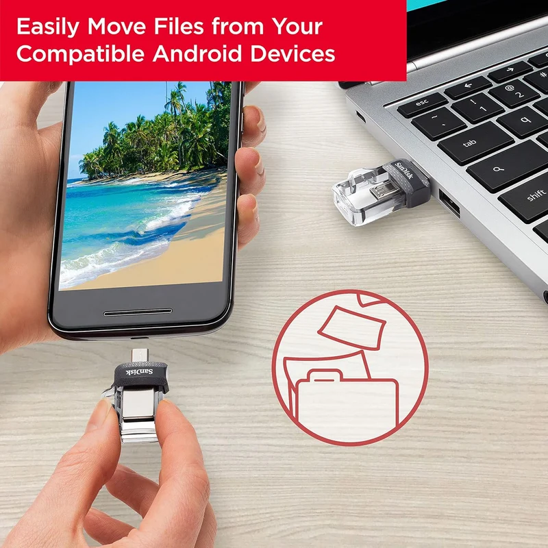 Sandisk Ultra Dual Drive m3.0 USB 3.0 & micro-USB 130MB/s Read (Black/Gray) (64GB, 128GB)