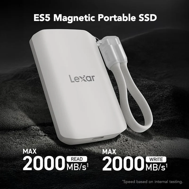 Lexar ES5 1TB USB 3.2 Gen 2x2 Type-C Magnetic Portable SSD - Up To 2000MB/s Read & 2000MB/s Write (LES5XXX001T-RNHNG)