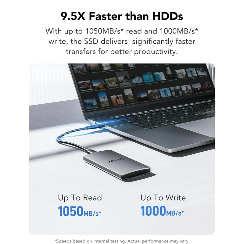 Lexar ES3 1TB USB 3.2 Gen 2 Type-C Portable SSD - Up To 1050MB/s Read & 1000MB/s Write (Silver) (LES3XXX001T-RNSNG)