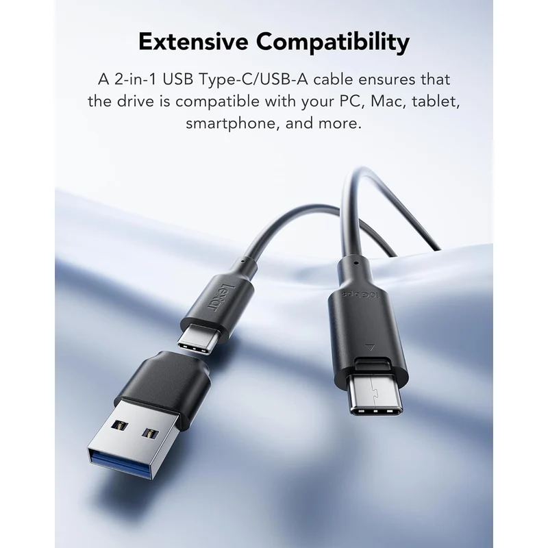 Lexar ES3 1TB USB 3.2 Gen 2 Type-C Portable SSD - Up To 1050MB/s Read & 1000MB/s Write (Silver) (LES3XXX001T-RNSNG)
