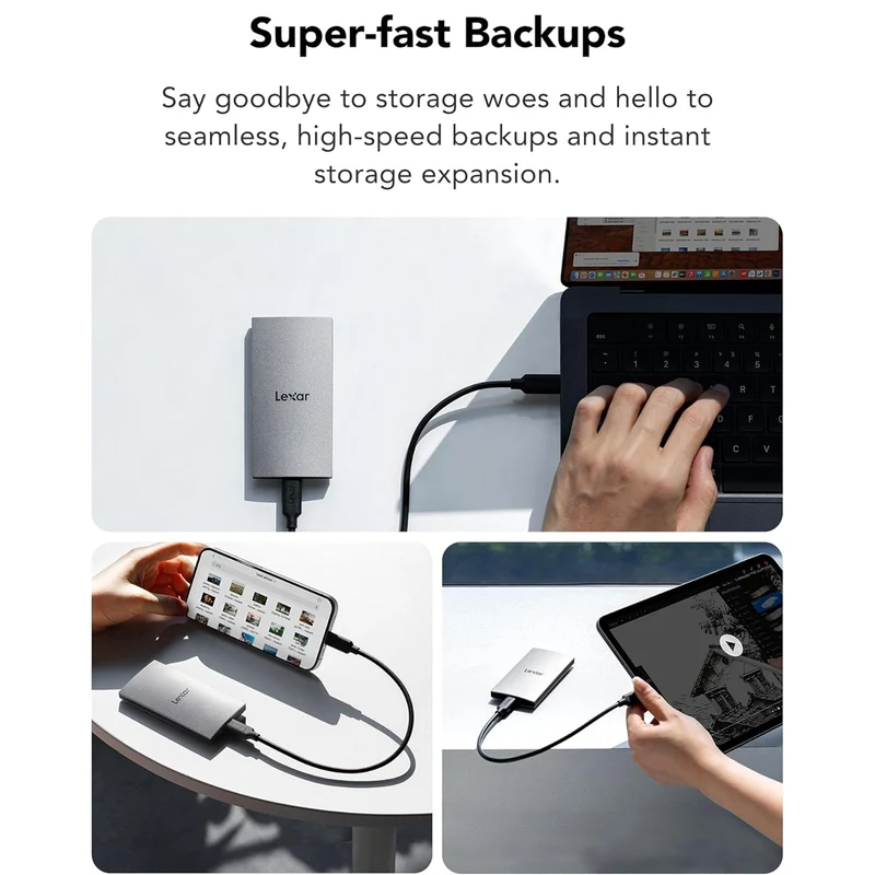 Lexar ES3 1TB USB 3.2 Gen 2 Type-C Portable SSD - Up To 1050MB/s Read & 1000MB/s Write (Silver) (LES3XXX001T-RNSNG)