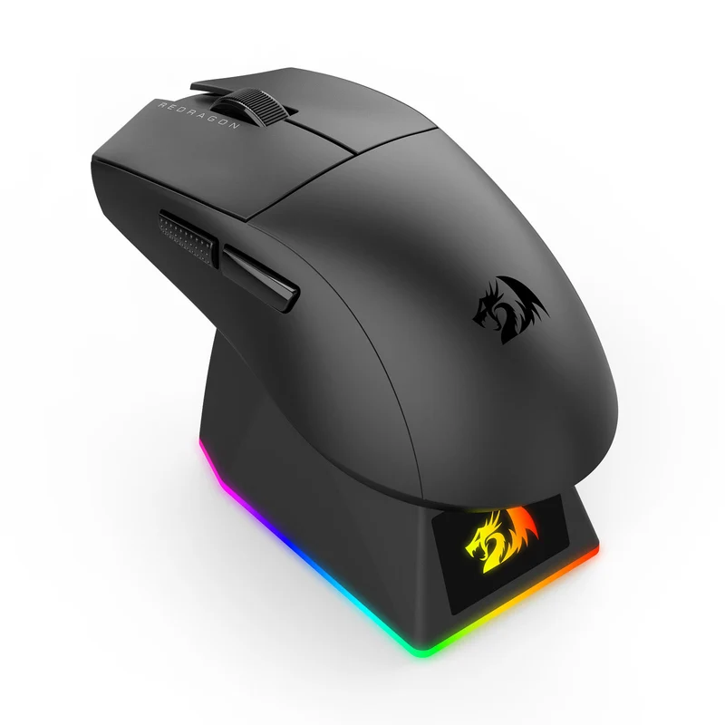 Redragon K1ng Max 45000 DPI 3-Mode RGB Wireless Gaming Mouse & Charging Dock (Black, White) (M916-Max, M916W-Max)