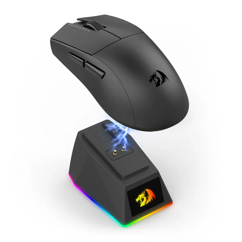 Redragon K1ng Max 45000 DPI 3-Mode RGB Wireless Gaming Mouse & Charging Dock (Black, White) (M916-Max, M916W-Max)