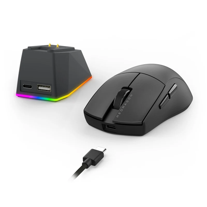 Redragon K1ng Max 45000 DPI 3-Mode RGB Wireless Gaming Mouse & Charging Dock (Black, White) (M916-Max, M916W-Max)