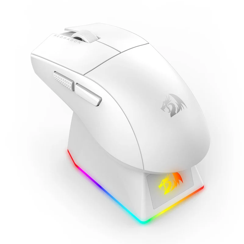 Redragon K1ng Max 45000 DPI 3-Mode RGB Wireless Gaming Mouse & Charging Dock (Black, White) (M916-Max, M916W-Max)
