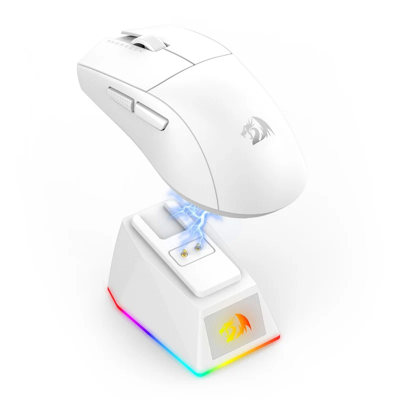 Redragon K1ng Max 45000 DPI 3-Mode RGB Wireless Gaming Mouse & Charging Dock (Black, White) (M916-Max, M916W-Max)