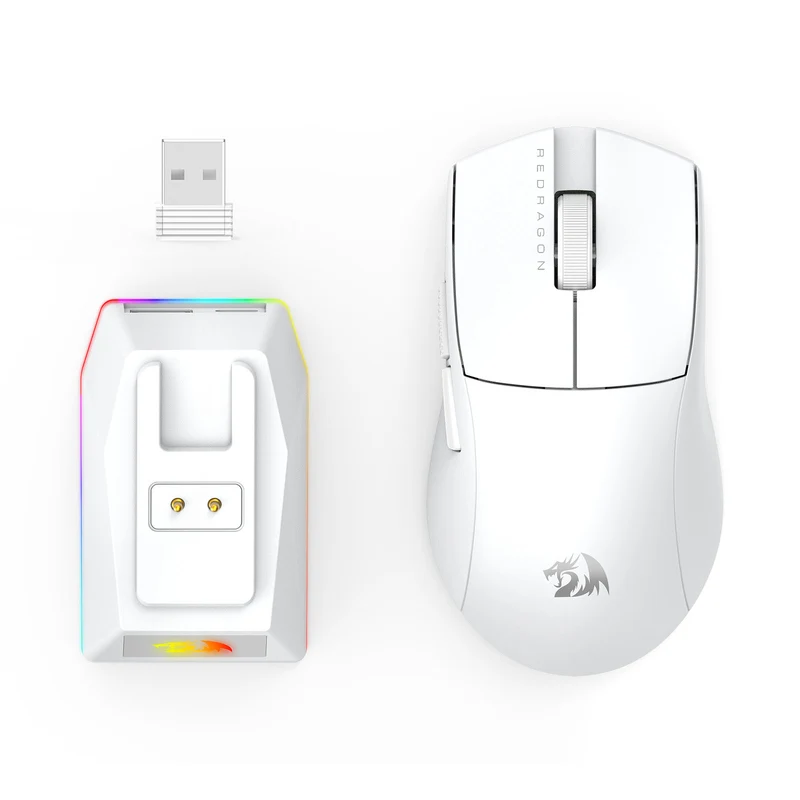 Redragon K1ng Max 45000 DPI 3-Mode RGB Wireless Gaming Mouse & Charging Dock (Black, White) (M916-Max, M916W-Max)