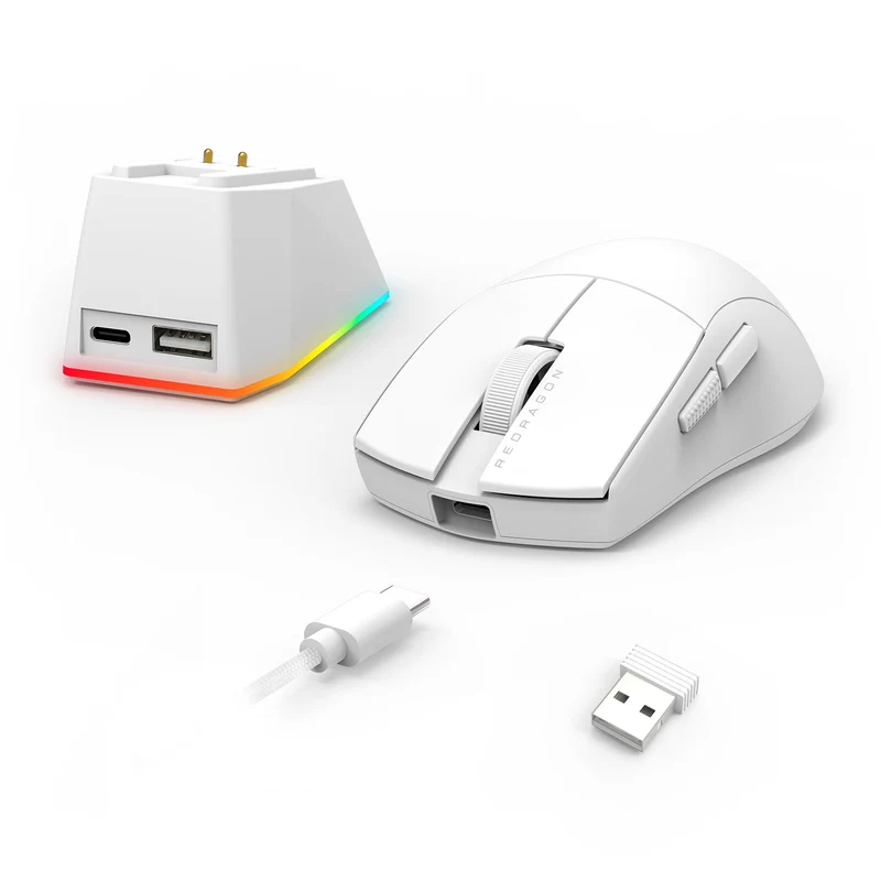 Redragon K1ng Max 45000 DPI 3-Mode RGB Wireless Gaming Mouse & Charging Dock (Black, White) (M916-Max, M916W-Max)