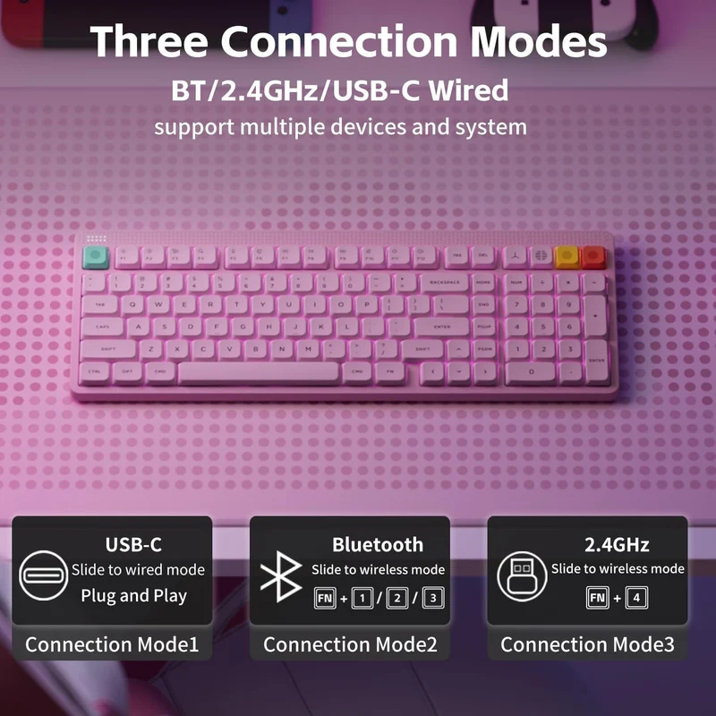 NuPhy Node100 Low-Profile Hot-Swappable Full-Size Wireless Mechanical Keyboard (Blush nano Switch) (Light Pink)