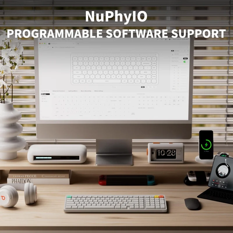 NuPhy Node100 Low-Profile Hot-Swappable Full-Size Wireless Mechanical Keyboard (Blush nano Switch) (Lunar White)