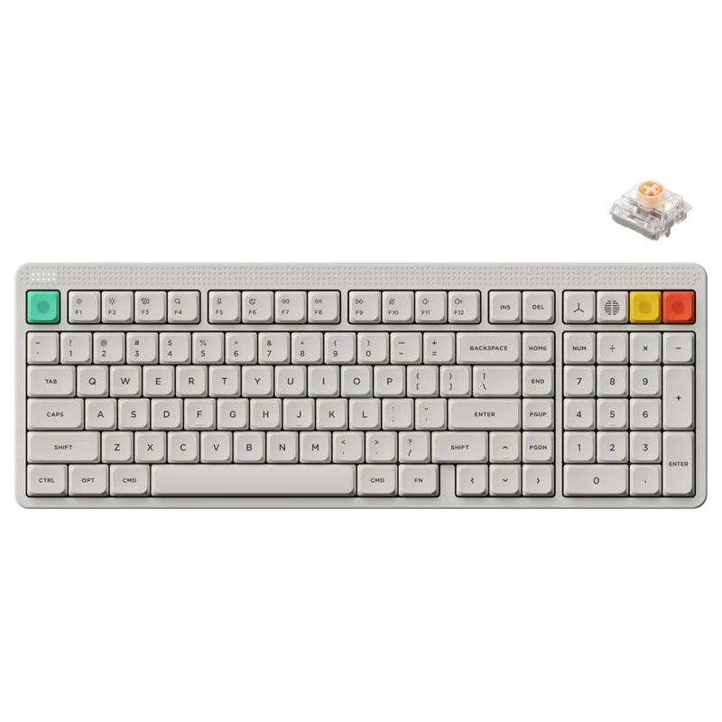 NuPhy Node100 Low-Profile Hot-Swappable Full-Size Wireless Mechanical Keyboard (Blush nano Switch) (Lunar White)