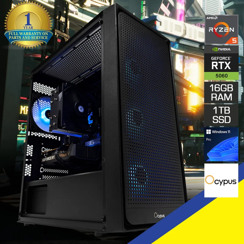 Sigma C50 Black Desktop Gaming PC | AMD Ryzen 5 7500 | 16GB (2x8GB) RAM | 1TB SSD | RTX 5060 | Windows 11 Pro