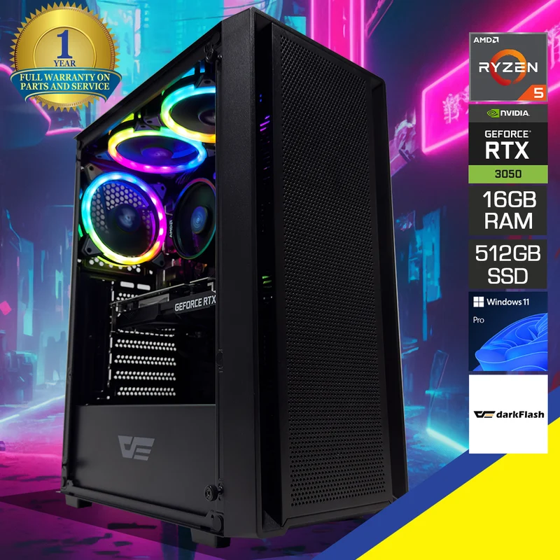 Alpha A305TG Black Desktop Gaming PC | AMD Ryzen 5 5500 | 16GB (2x8GB) RAM | 512GB SSD | RTX 3050 | Windows 11 Pro