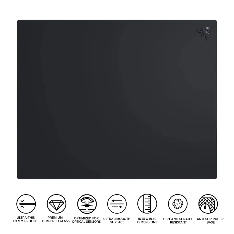 Razer Atlas Pro Ultra-Thin Premium 1.9mm Tempered Glass Gaming Mouse Mat - L (Black)