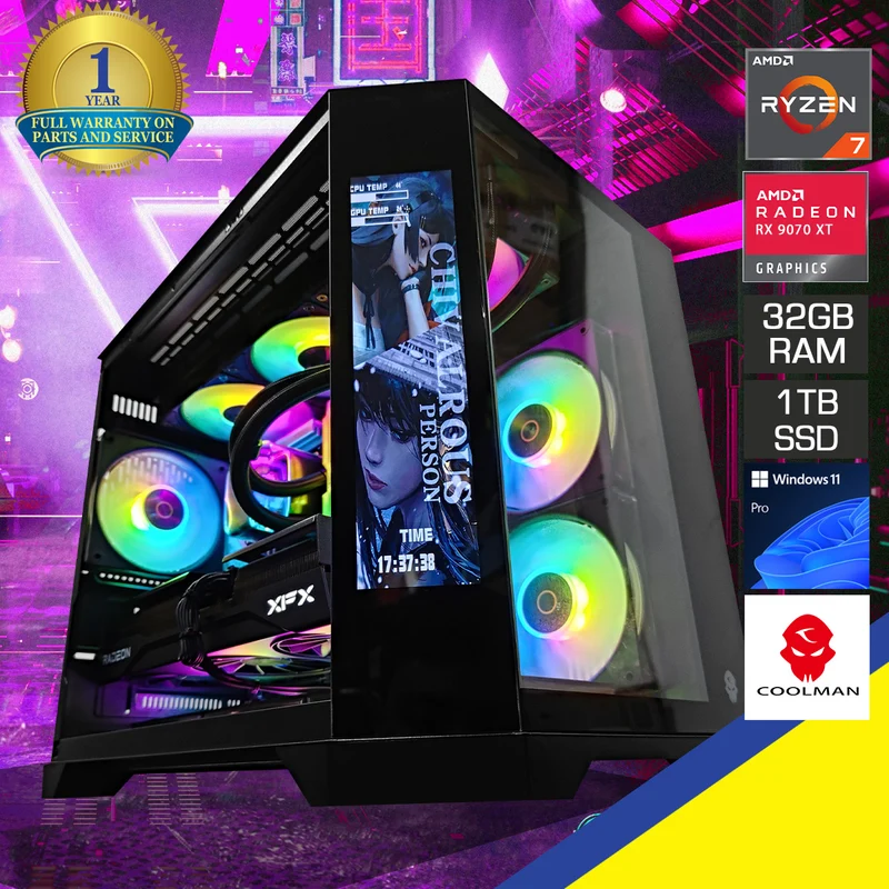Optima Spectra Black Desktop Gaming PC | AMD Ryzen 7 7800X3D | 32GB (2x16GB) RAM | 1TB SSD | RX 9070 XT | Windows 11 Pro
