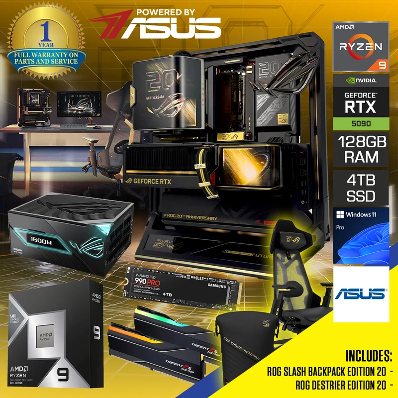 Asus ROG 20th Anniversary Edition Desktop Gaming PC + ROG Slash Backpack Edition 20 + ROG Destrier Edition 20