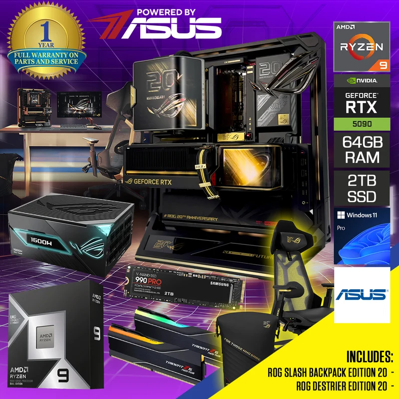 Asus ROG 20th Anniversary Edition Desktop Gaming PC + ROG Slash Backpack Edition 20 + ROG Destrier Edition 20