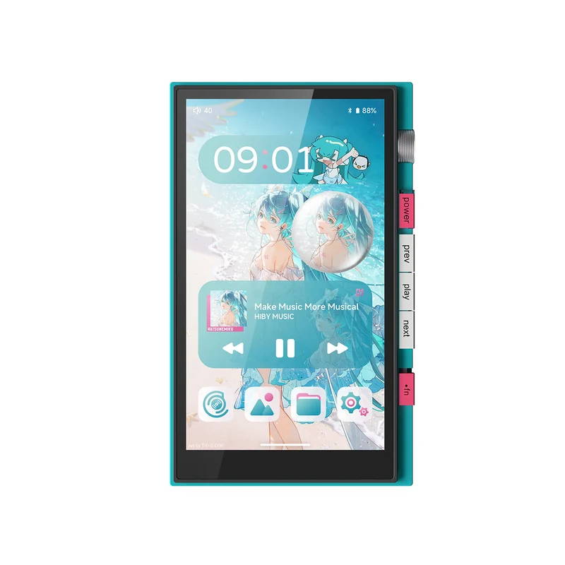 HiBy Digital X Hatsune Miku M500 Wi-Fi Digital Audio Player (Cyan) with Pin Badge + HiBy M500 Leather Case