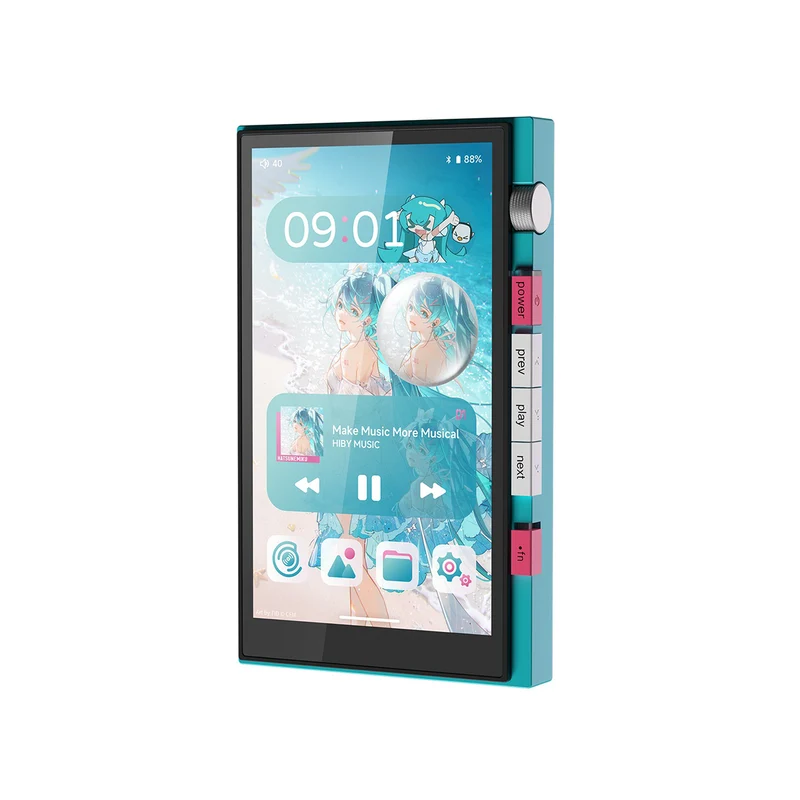 HiBy Digital X Hatsune Miku M500 Wi-Fi Digital Audio Player (Cyan) with Pin Badge + HiBy M500 Leather Case