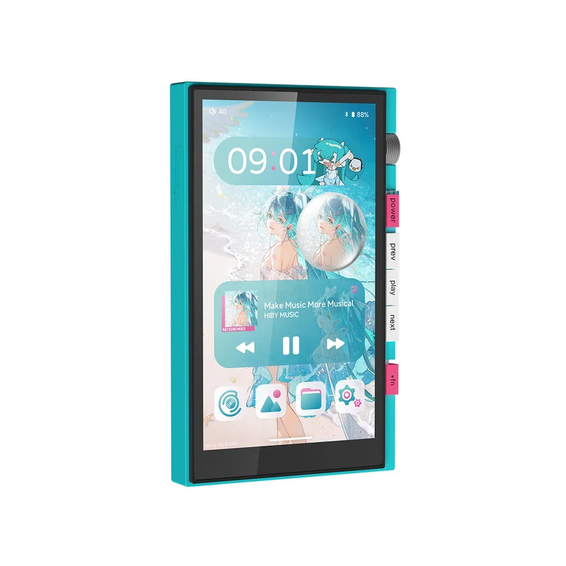 HiBy Digital X Hatsune Miku M500 Wi-Fi Digital Audio Player (Cyan) with Pin Badge + HiBy M500 Leather Case