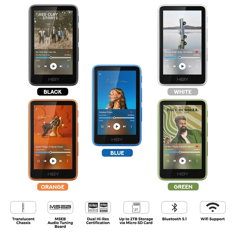 HiBy R1 HiFi CS43131 DAC | DSD256 / PCM384 | HiBy OS Wireless Digital Audio Player (Black, White, Blue, Orange, Green)