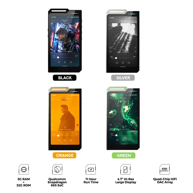 HiBy R4 4-Way HiFi Android Digital Audio Player with HiBy R4 Strap (Black, Silver, Orange, Green)