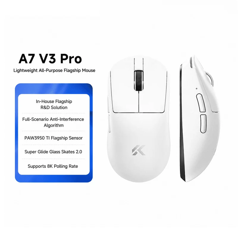MCHOSE A7 V3 Pro Tri-Mode Lightweight eSports Gaming Mouse (Berry Red, White, Pink)
