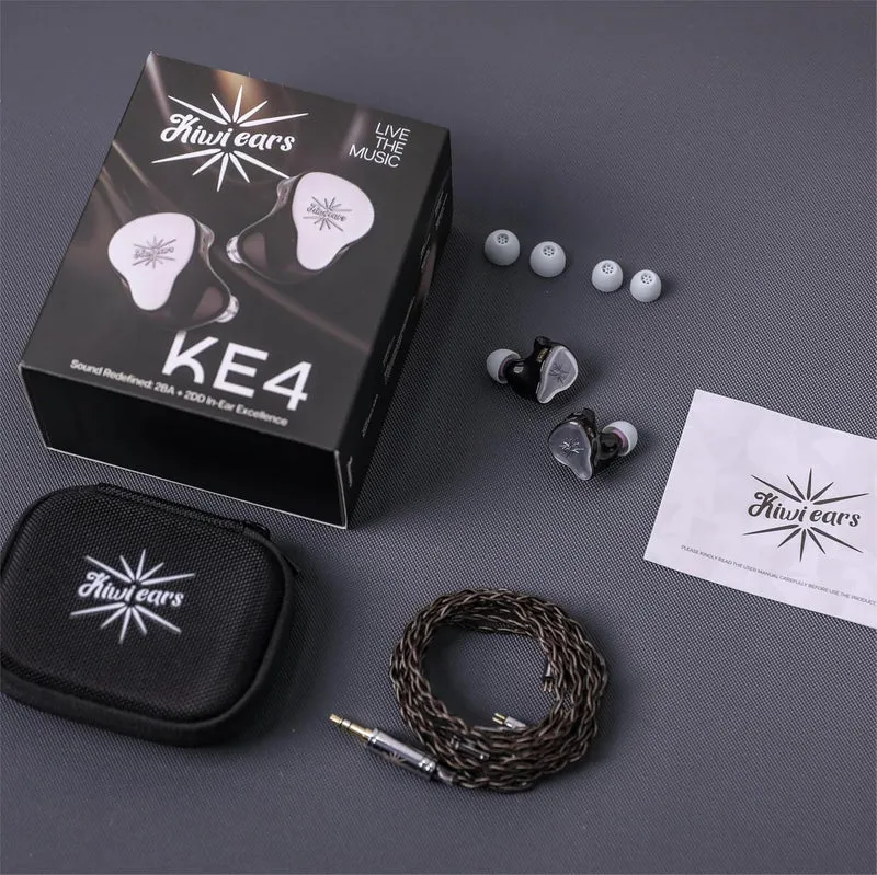 Kiwi Ears KE4 Sound Redefined 2DD + 2BA Hybrid In-ear Monitor with Detachable Cable 3.5mm Single-ended Termination