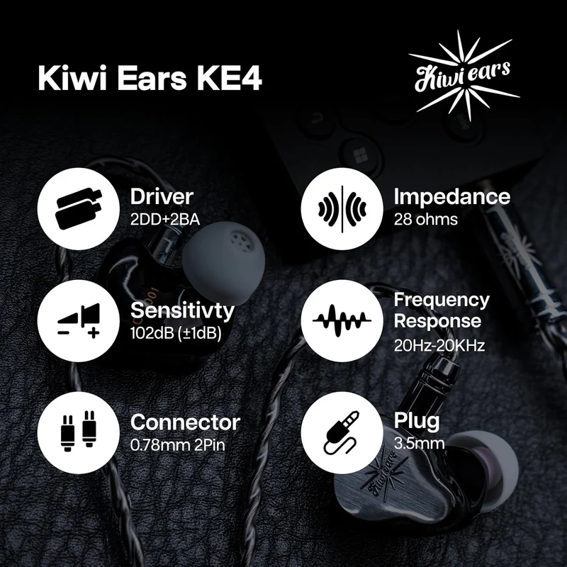 Kiwi Ears KE4 Sound Redefined 2DD + 2BA Hybrid In-ear Monitor with Detachable Cable 3.5mm Single-ended Termination