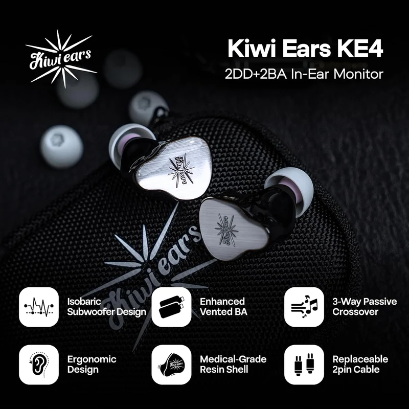 Kiwi Ears KE4 Sound Redefined 2DD + 2BA Hybrid In-ear Monitor with Detachable Cable 3.5mm Single-ended Termination