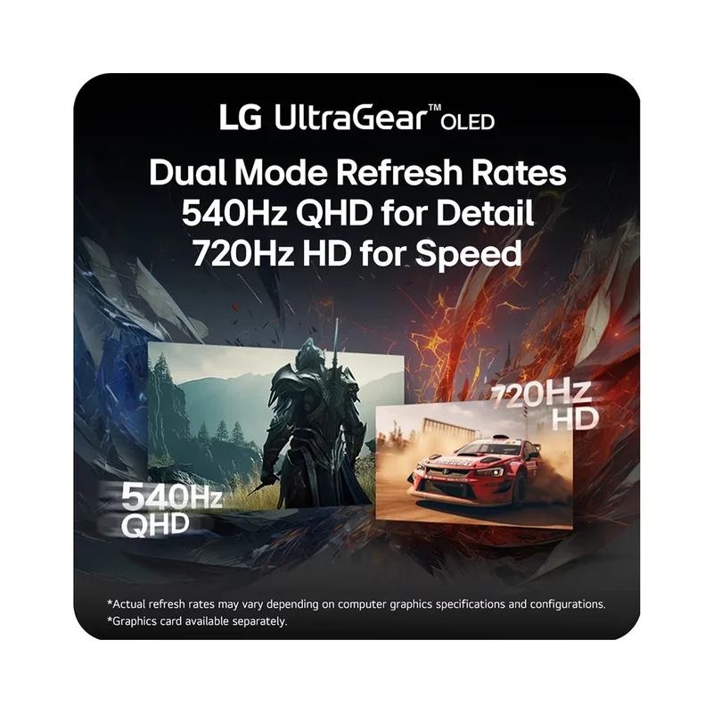 LG UltraGear OLED 27GX790B-B 27" QHD (2560x1440) Dual Mode QHD 540Hz or HD 720Hz 0.02ms GTG G-Sync Compatible Display Port 2.1 Gaming Monitor with Tilt/ Height/ Swivel/ Pivot Adjustment