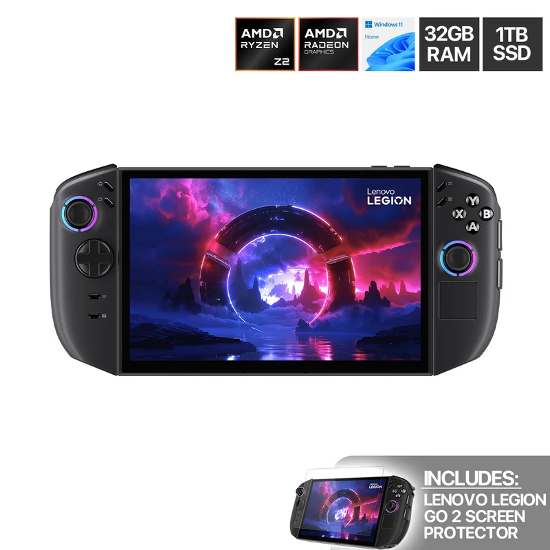 Lenovo Legion Go 2 8AHP2 83N1001DPH Handheld Gaming PC (Eclipse Black) | AMD Ryzen Z2 | 8.8" WUXGA (1920x1200) OLED 144Hz | 32GB RAM | 1TB SSD | AMD Radeon Graphics | Windows 11 Home | Legion Go 2 Screen Protector
